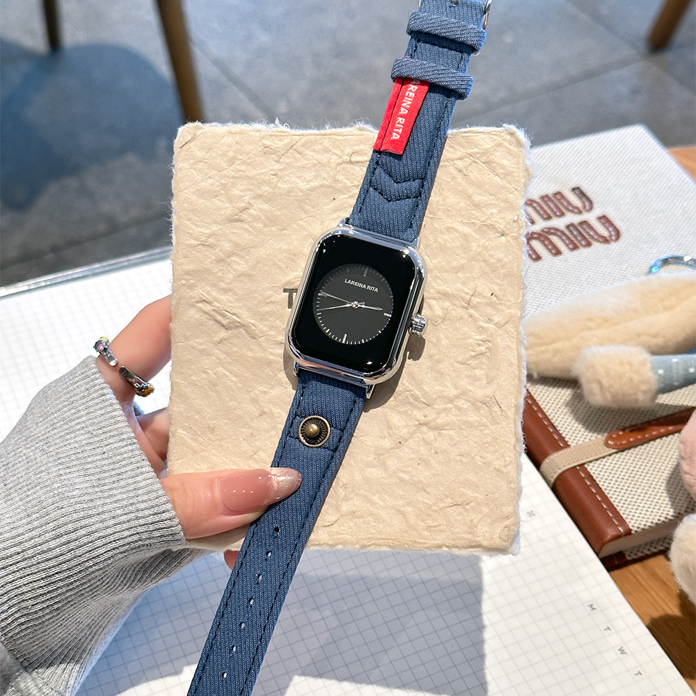 Canvas Strap Watch - Denim Kanvas Kayışlı Yeni Şık Kare