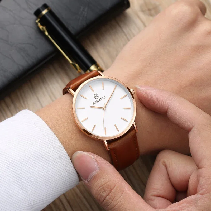 Leather Watch Band Men - Moda Ultra İnce Erkek Kuvars Kol
