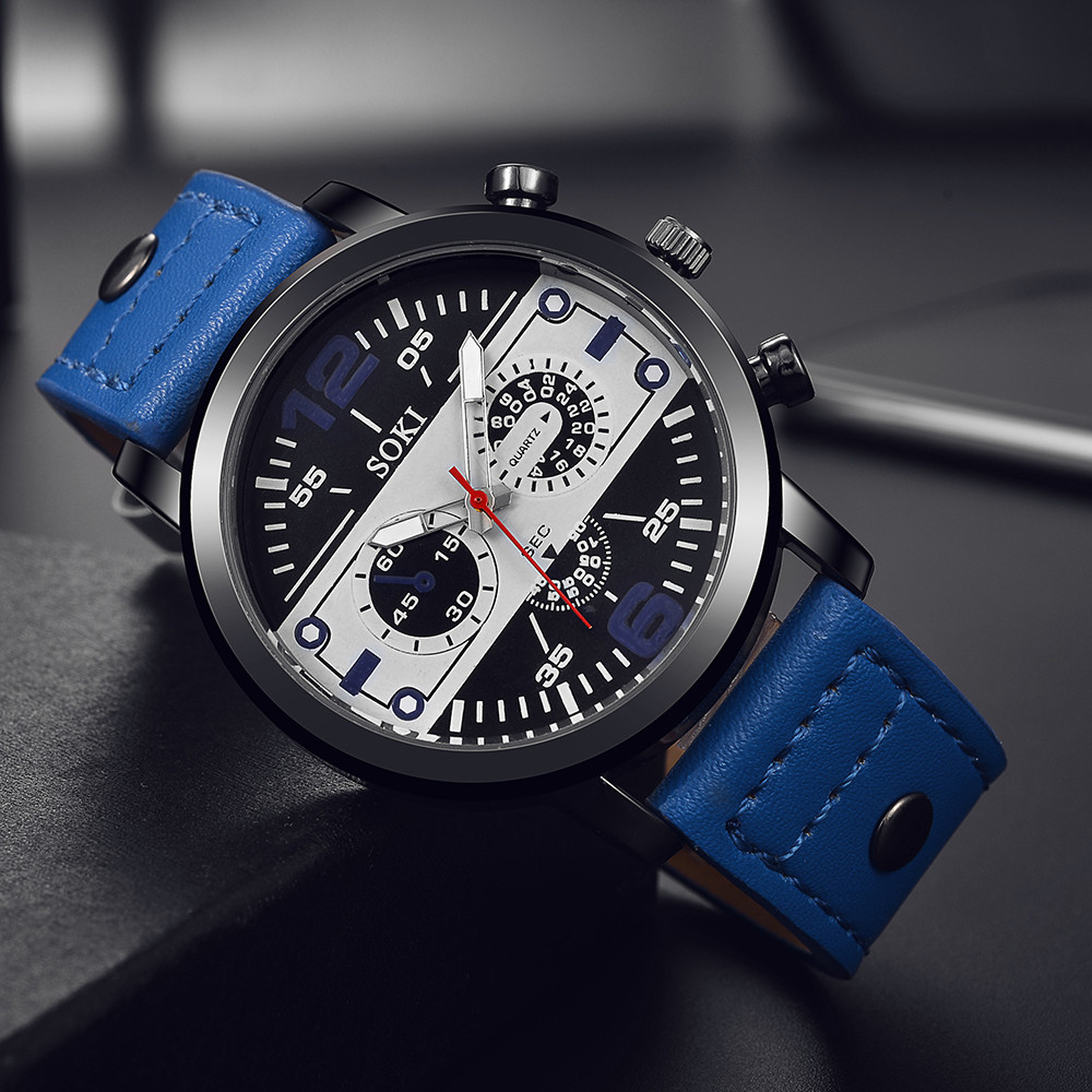 Leather Watch Band Men - Şık Erkek Saati Şık Kahverengi Deri