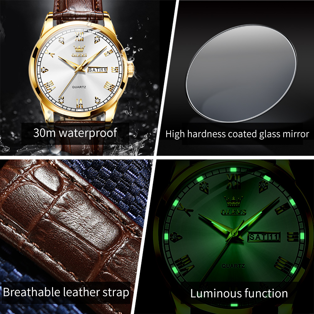 OLEVS 6896 Üst Düzey Marka Erk - Leather Watch Band Men incelemesi ve fiyatı